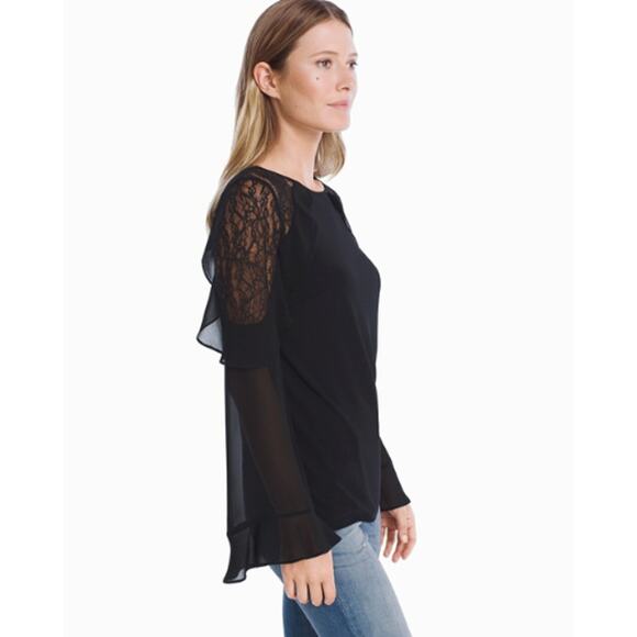 New WHBM Flare Sleeve Lace Black Top | S - Picture 5 of 9